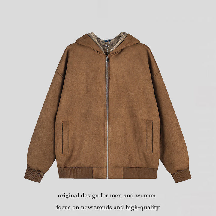 Damen Kapuzen-Zipjacke aus Veloursimitat mit Teddyfutter und gerippten Bündchen Echoarchiv