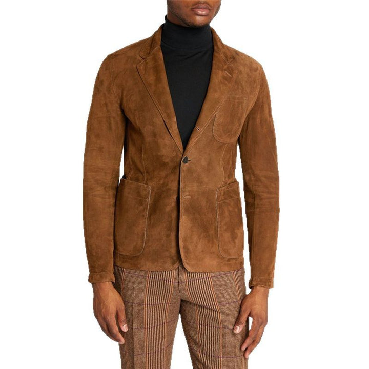 Herren Eleganter Wildlederblazer mit modernen Taschen und lässigem Schnitt Echoarchiv