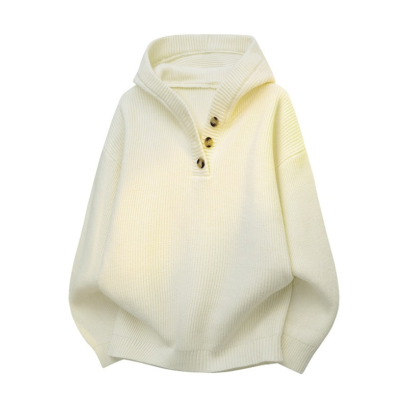 Damen Relaxed Kapuzenpullover aus geripptem Strick mit Halbsteg-Knopfleiste Echoarchiv