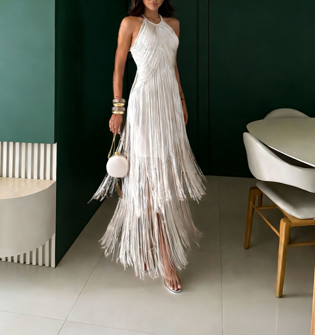 Damen Fransen Maxikleid mit elegantem Schnitt und fließendem Design Echoarchiv