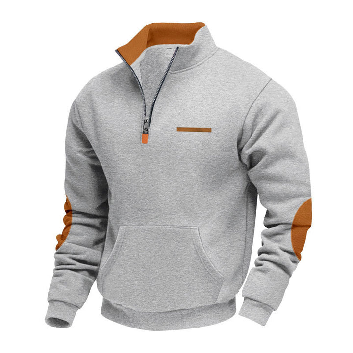 Herren nan Halbzip-Sweatpullover mit Stehkragen, Kängurutasche und Ellenbogenbesatz Echo Archiv
