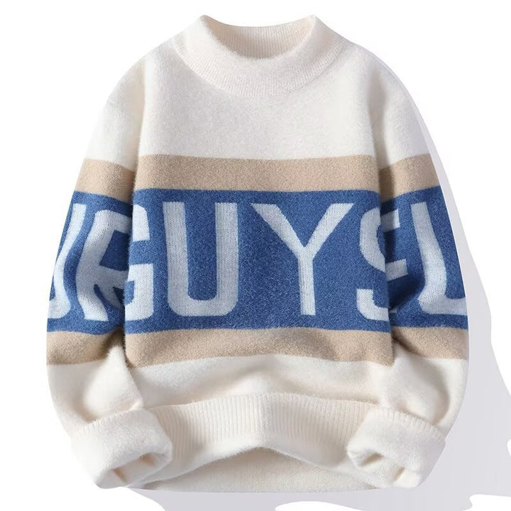 Damen Kuscheliger Grobstrickpullover mit auffälligem Schriftzug Echoarchiv