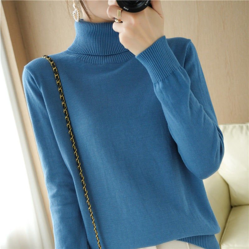 Damen Minimalistischer Feinstrick-Rolli mit hohem Rippkragen und schmaler Passform Echoarchiv