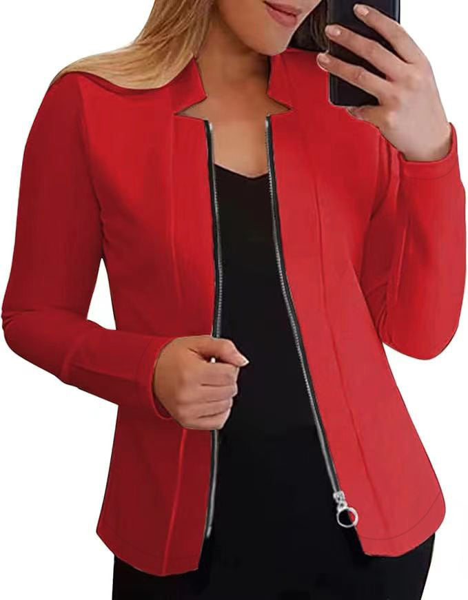 Damen Echoarchivrne Blazerjacke mit Asymmetrischem Reißverschluss und Figurbetontem Schnitt Echoarchiv