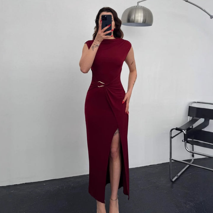 Damen Elegantes Wickelkleid mit seitlichem Schlitz und Gürtel Echo Archiv