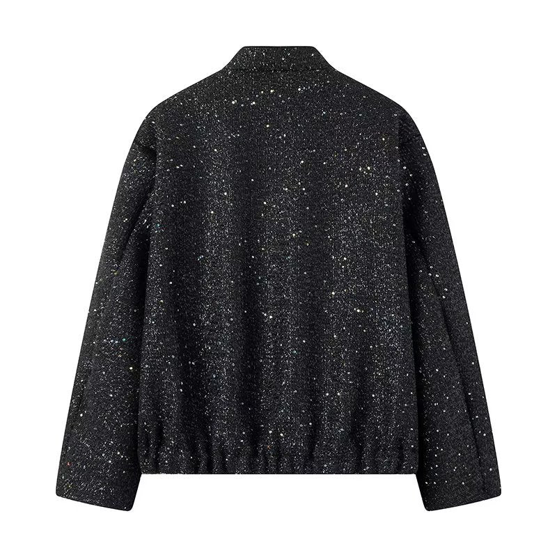 Damen nan glitzernde kurze Boxy-Jacke mit elastischem Saum und dezentem Stehkragen Echo Archiv