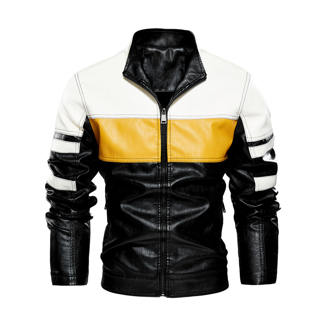 Herren modische Bikerjacke aus Lederimitat mit kontrastierenden Farbpanelen Echoarchiv