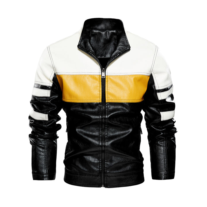 Herren modische Bikerjacke aus Lederimitat mit kontrastierenden Farbpanelen Echoarchiv