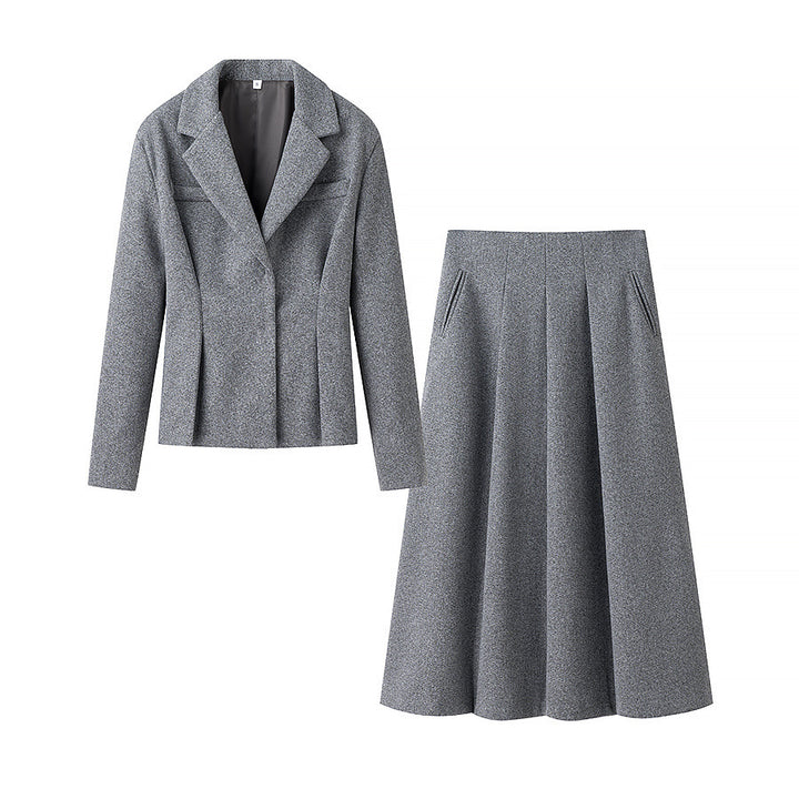 Damen tailliertes Zweiteiler-Blazer- und Midirock-Set mit Wiener Nähten und plisseeartigem Faltenwurf – Valéne