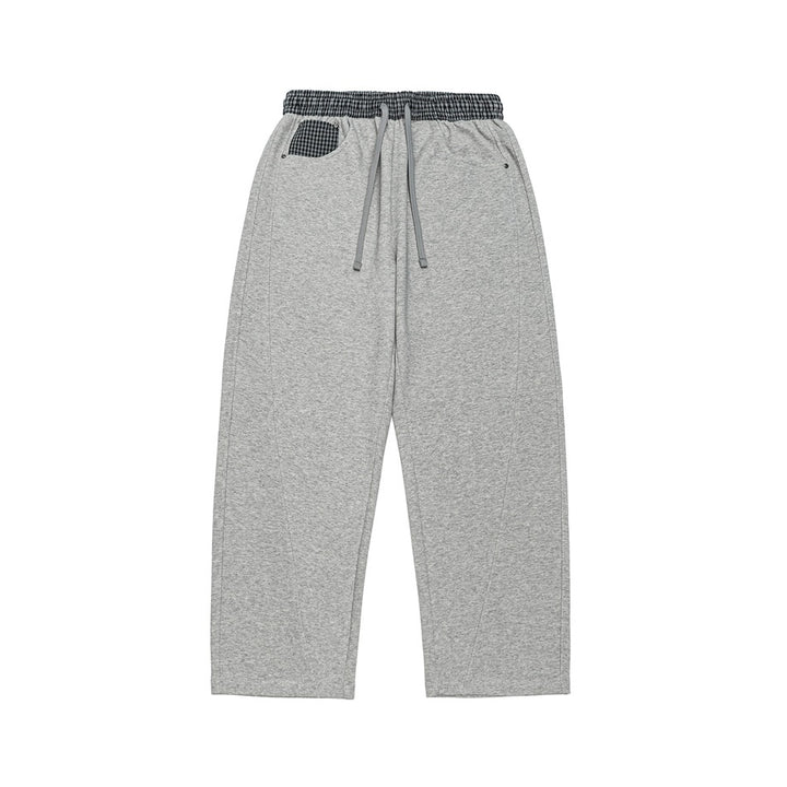 Damen Leichte Sweatpants mit hohem Gummibund, Karomusterbesatz und weitem Cropped Schnitt Echoarchiv