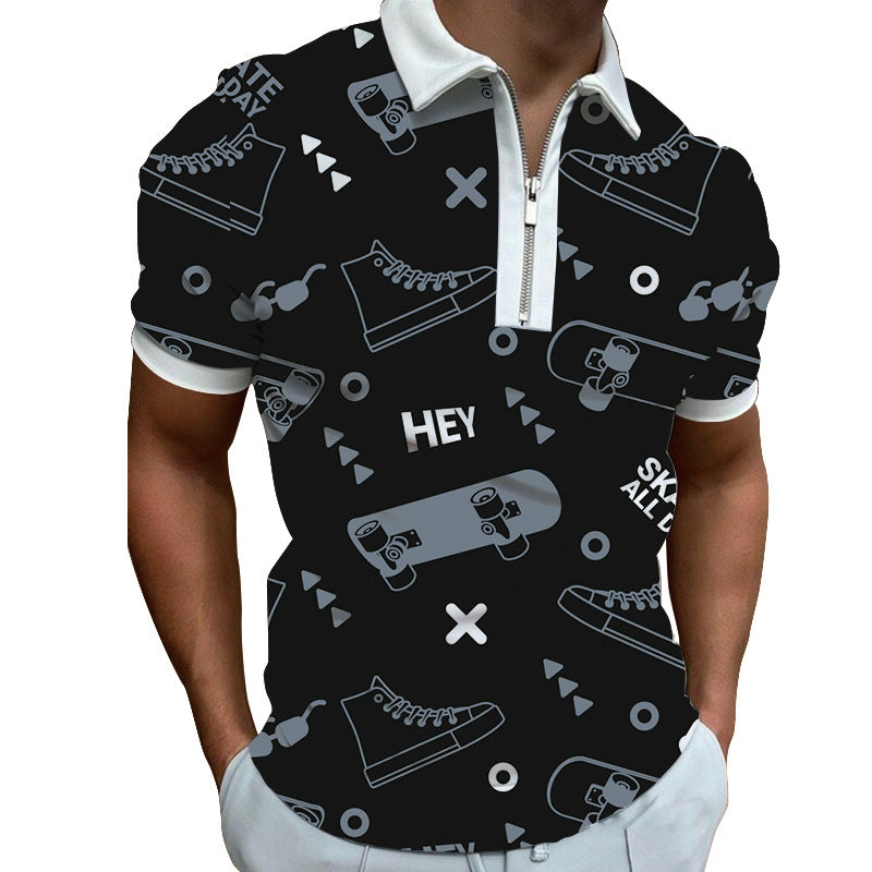 Herren Poloshirt mit modernem grafischen Muster und Reißverschluss Echoarchiv