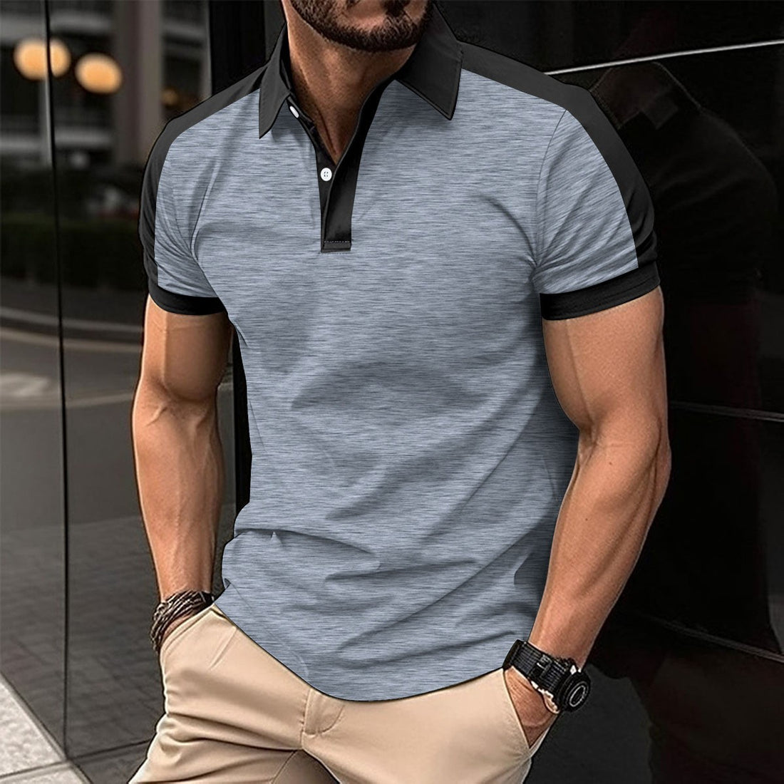 Herren Kurzarm Poloshirt mit modernem Schnitt und kontrastierenden Ärmeln – Cavello