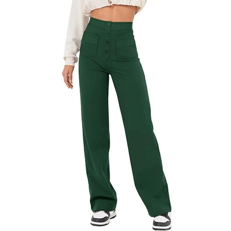 Damen Hochtaillierte weite Hose mit Knopfleiste und aufgesetzten Taschen Echo Archiv