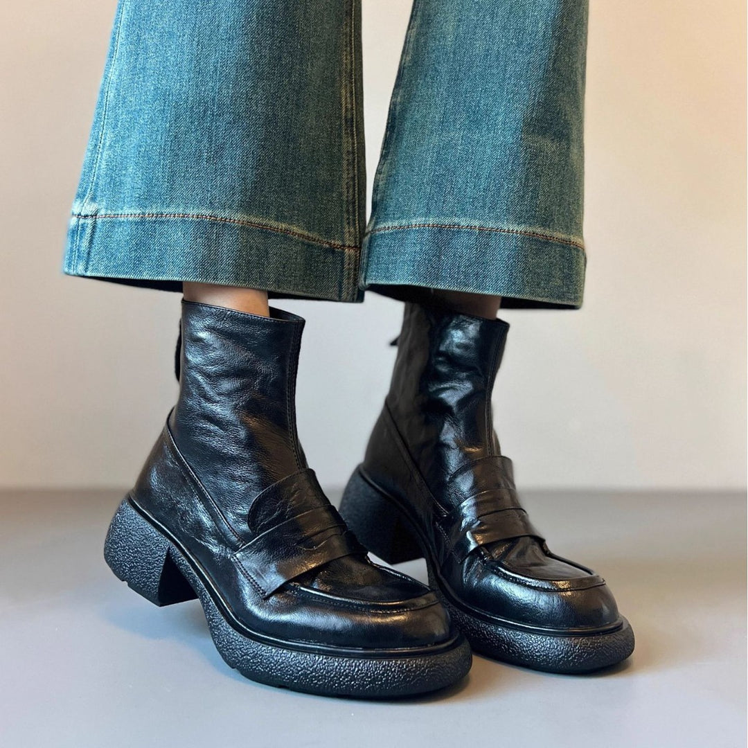 Damen Ankle‑Loafer‑Stiefelette aus Nappaleder mit sculpted Plateau‑Blockabsatz Echo Archiv