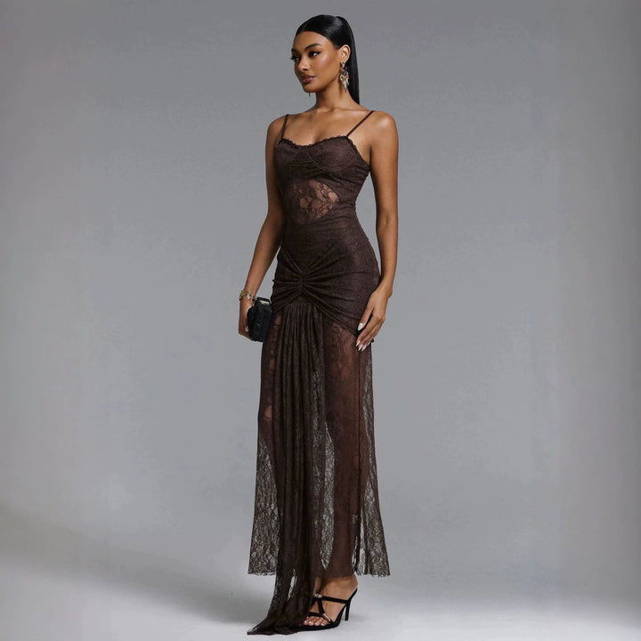 Damen Elegantes Spitzenmaxikleid mit raffinierter Drapierung Echo Archiv