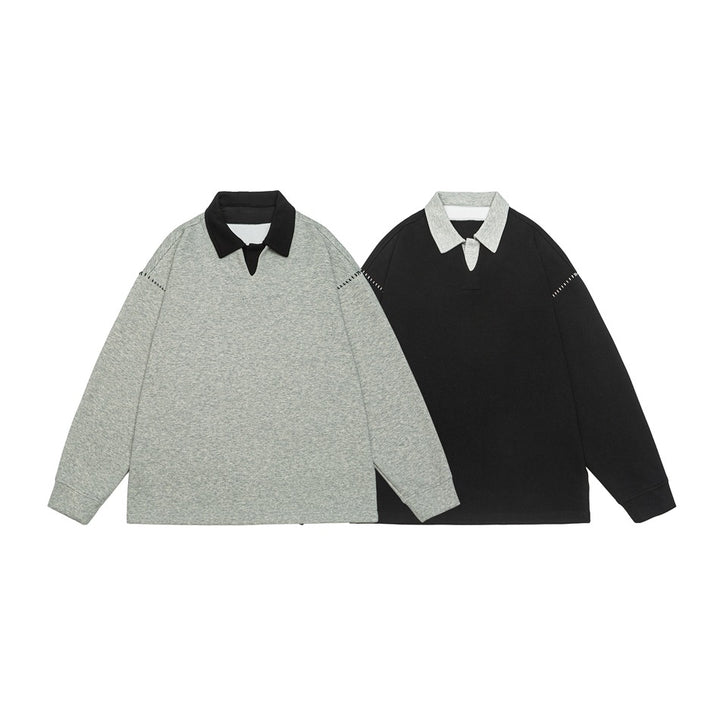 Herren Relaxed-Sweatshirt mit Polokragen und dekorativer Schulternaht Echoarchiv