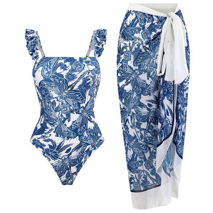 Damen Badekleid mit floralem Muster und schwingendem Rock Echo Archiv