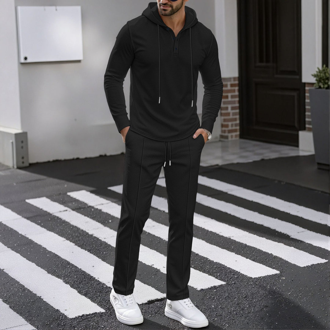 Herren Sportliches Zweiteiler Set mit atmungsaktivem Kapuzenoberteil und schlanker Jogginghose Echoarchiv