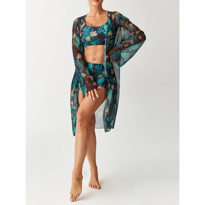 Damen Strandüberwurf mit floralem Design und hohem Schnitt Echo Archiv