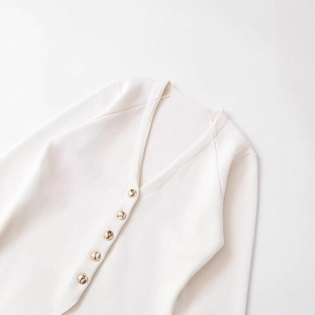 Damen Taillierter Rippstrick-Blazer-Cardigan mit V‑Ausschnitt und Zierknöpfen Echo Archiv