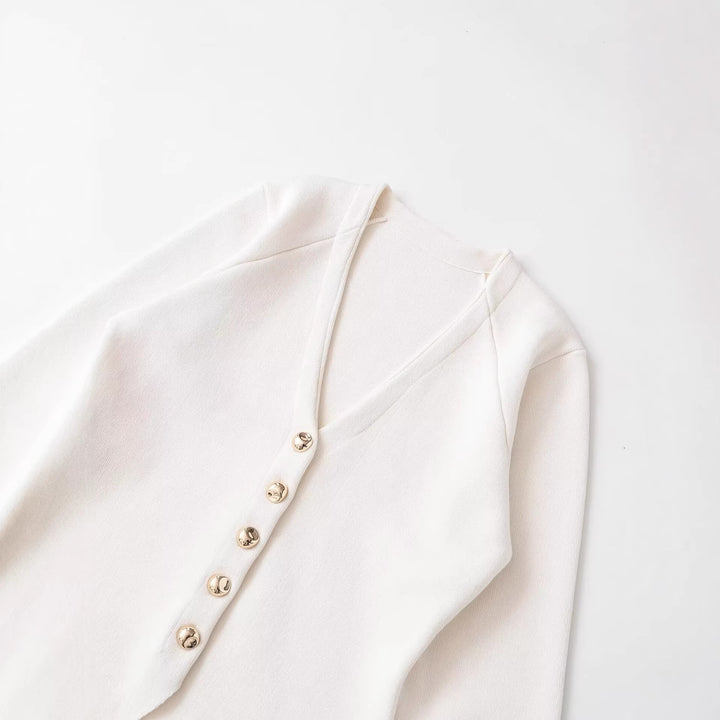 Damen Taillierter Rippstrick-Blazer-Cardigan mit V‑Ausschnitt und Zierknöpfen Echo Archiv