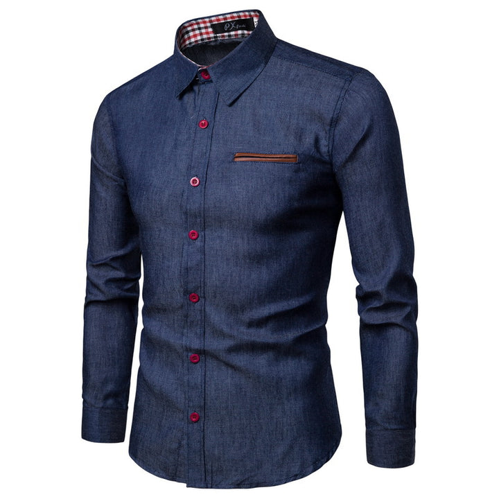 Herren nan Slim-Fit Denim-Hemd mit Brustleistentasche und kariertem Kragenfutter Echo Archiv