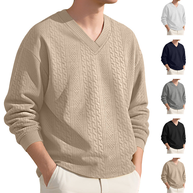 Herren Strickpullover mit V-Ausschnitt und strukturierter Oberfläche Echoarchiv