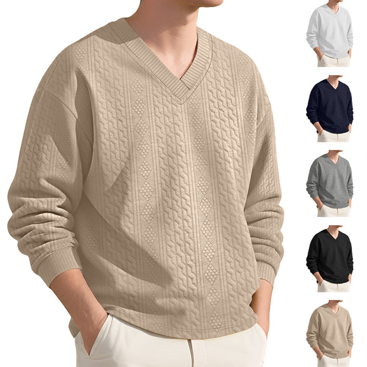 Herren Strickpullover mit V-Ausschnitt und strukturierter Oberfläche Echoarchiv