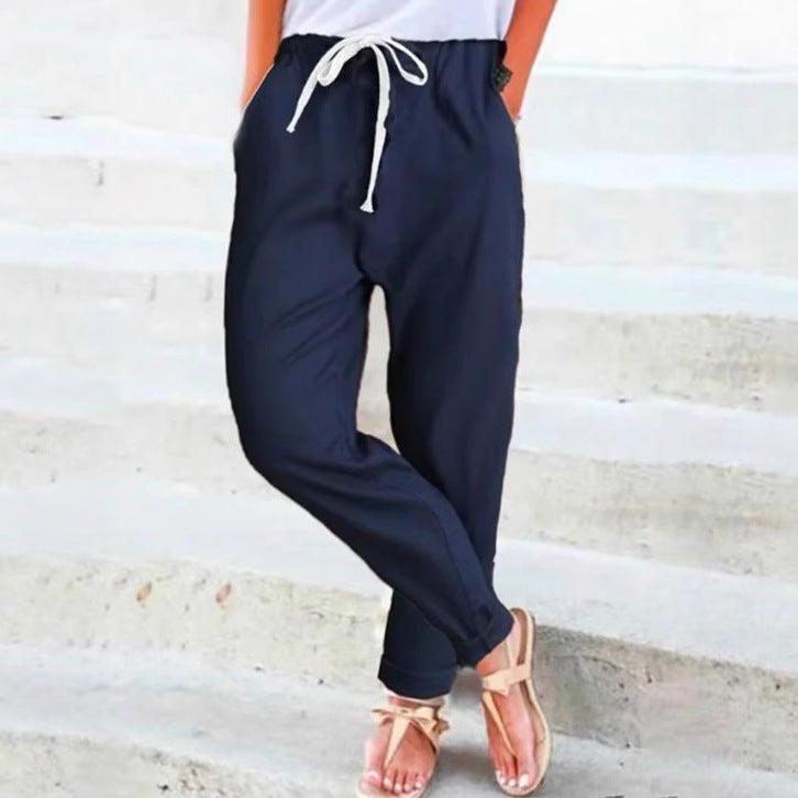 Damen nan lässige Relaxhose mit elastischem Bund, Kordelzug, Eingrifftaschen und umgeschlagenem Saum Echo Archiv