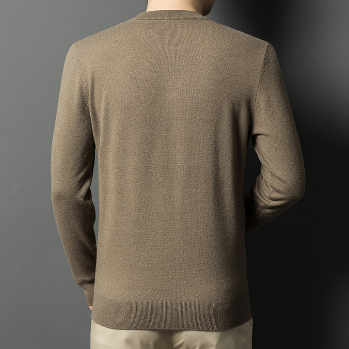 Herren eleganter Rundhalspullover aus feinem Baumwollmix mit strukturiertem Design Echoarchiv