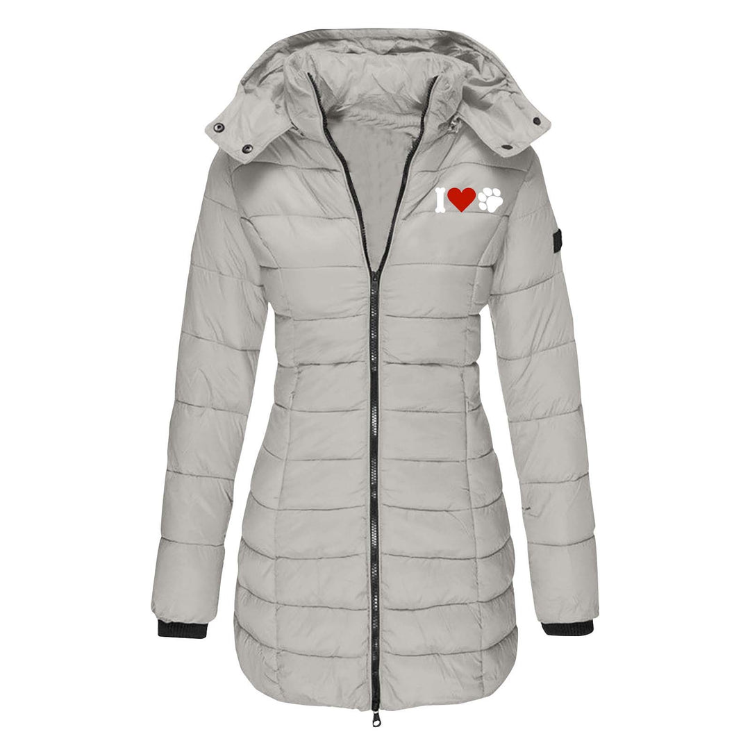 Damen nan gesteppte Steppjacke mit Kapuze, taillierter Silhouette und Herz-Pfoten-Print Echo Archiv