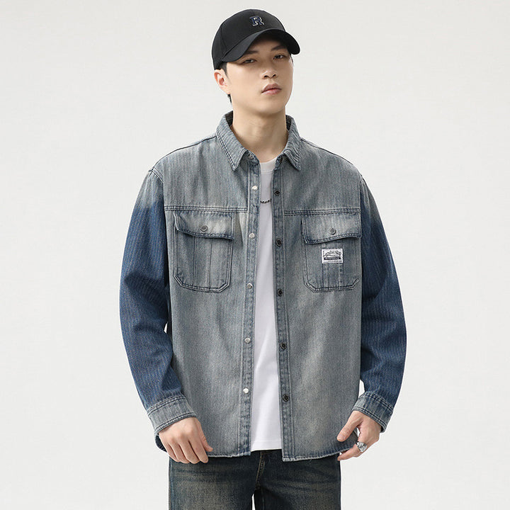 Herren Overshirt aus Denim mit Kontrastärmeln und leichter Used-Waschung Echoarchiv