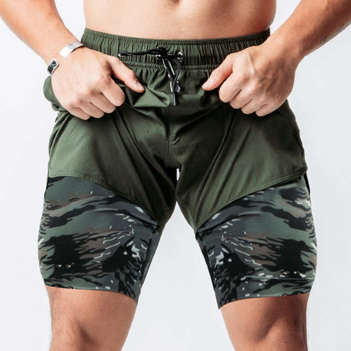 Herren Atmungsaktive Trainingsshorts mit integrierter Kompressionsunterhose und elastischem Bund Echoarchiv