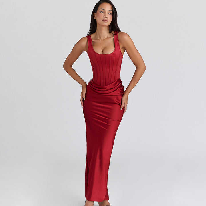 Damen Maxikleid mit figurbetonendem Oberteil und elegantem Drapierungseffekt Echo Archiv