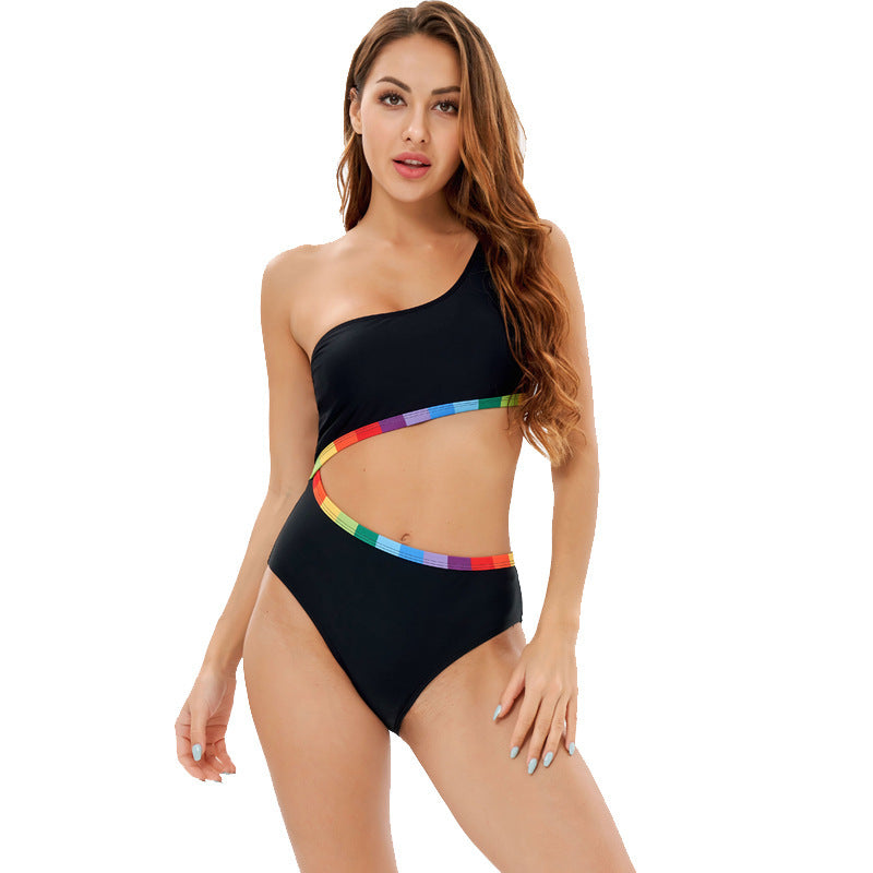 Damen Einseitiger Triangel-Bikini mit buntem Akzentband Echo Archiv