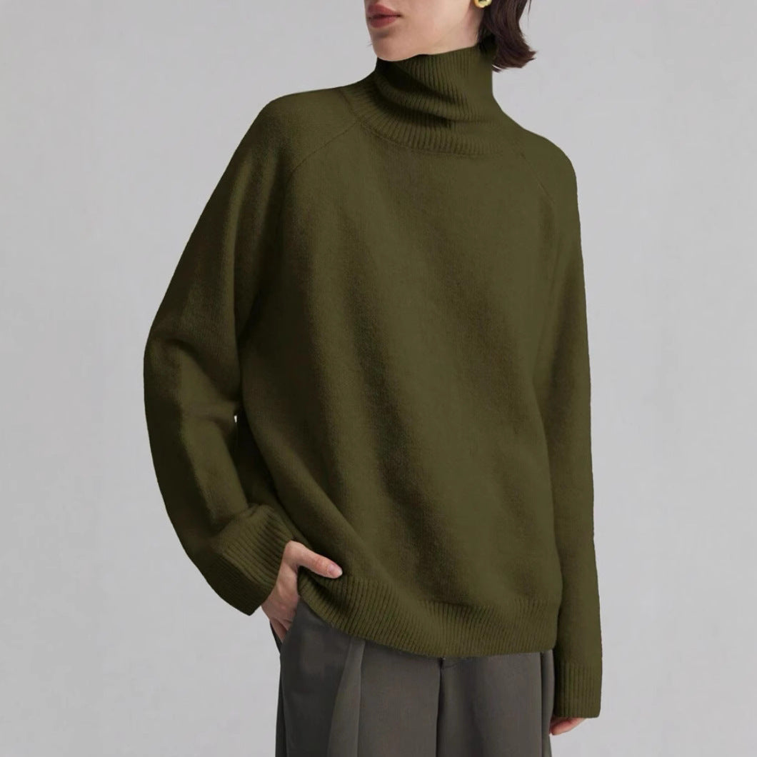 Damen Oversize Rollkragen-Feinstrickpullover mit Raglanärmeln und seitlichen Schlitzen – Mavelle