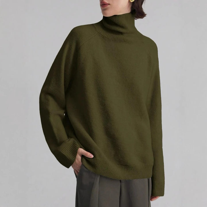 Damen Oversize Rollkragen-Feinstrickpullover mit Raglanärmeln und seitlichen Schlitzen – Mavelle