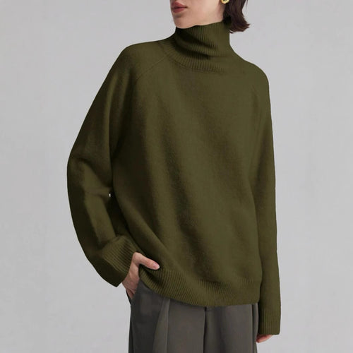 Damen Oversize Rollkragen-Feinstrickpullover mit Raglanärmeln und seitlichen Schlitzen – Mavelle