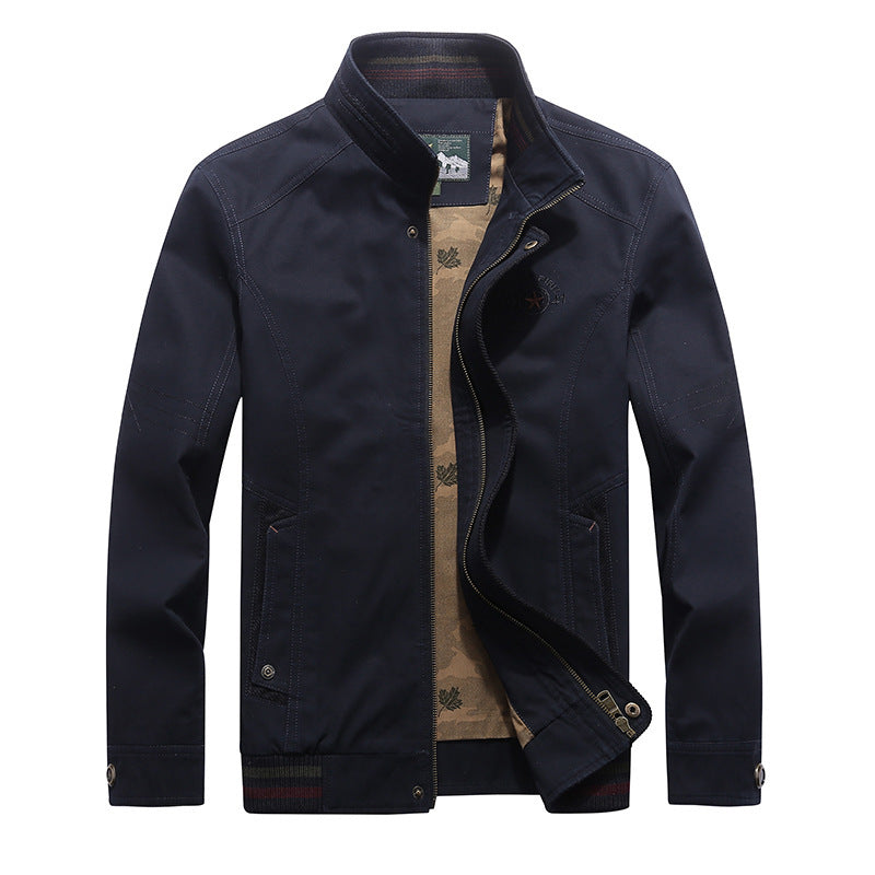Herren Canvas-Blouson mit Stehkragen, Camouflage-Innenfutter und gestreiftem Rippbund – Taviero