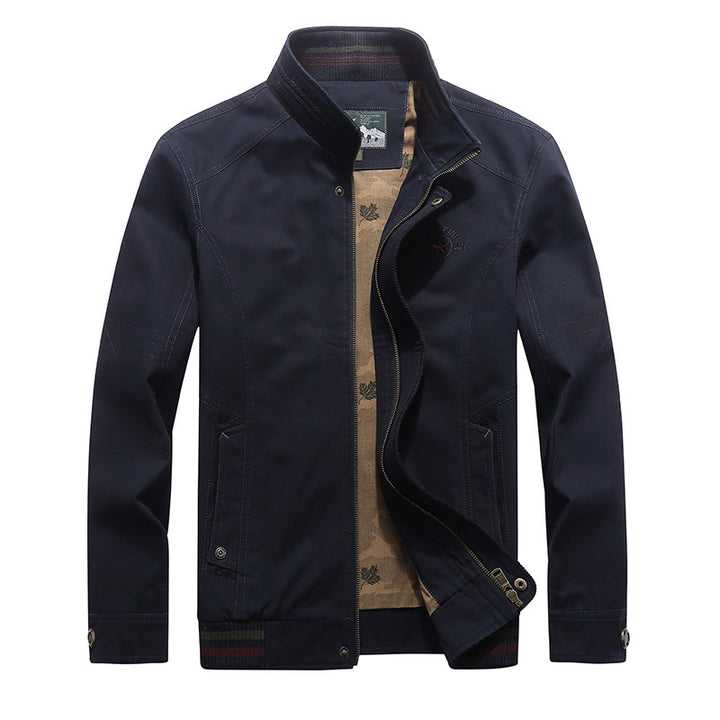 Herren Canvas-Blouson mit Stehkragen, Camouflage-Innenfutter und gestreiftem Rippbund – Taviero