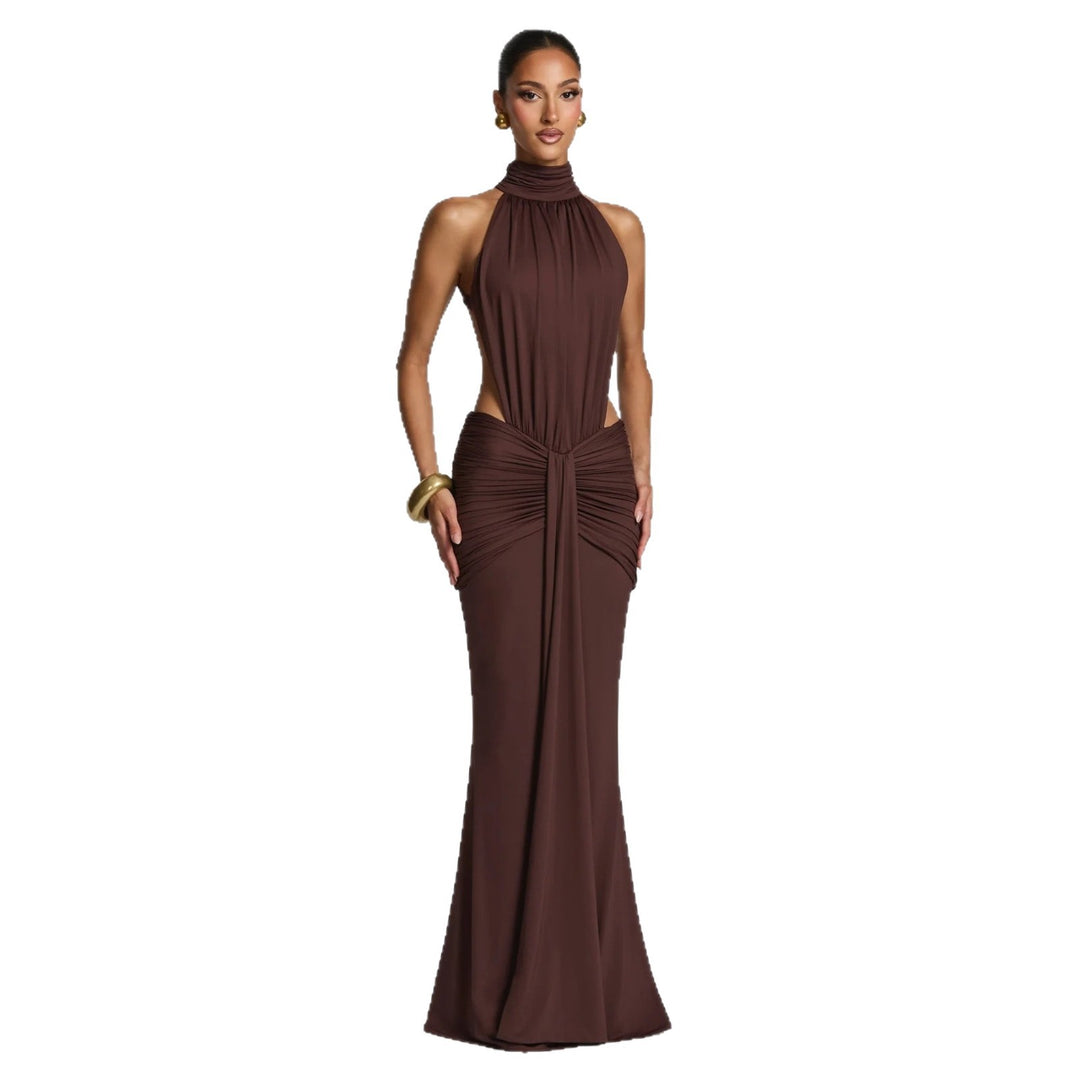 Damen Figurbetontes Abendkleid mit Raffungen und hochgeschlossenem Kragen Echo Archiv