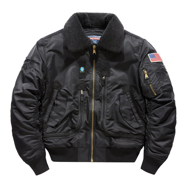 Herren Bomberpilotjacke mit Teddykragen und Multifunktions-Taschen – Brevano