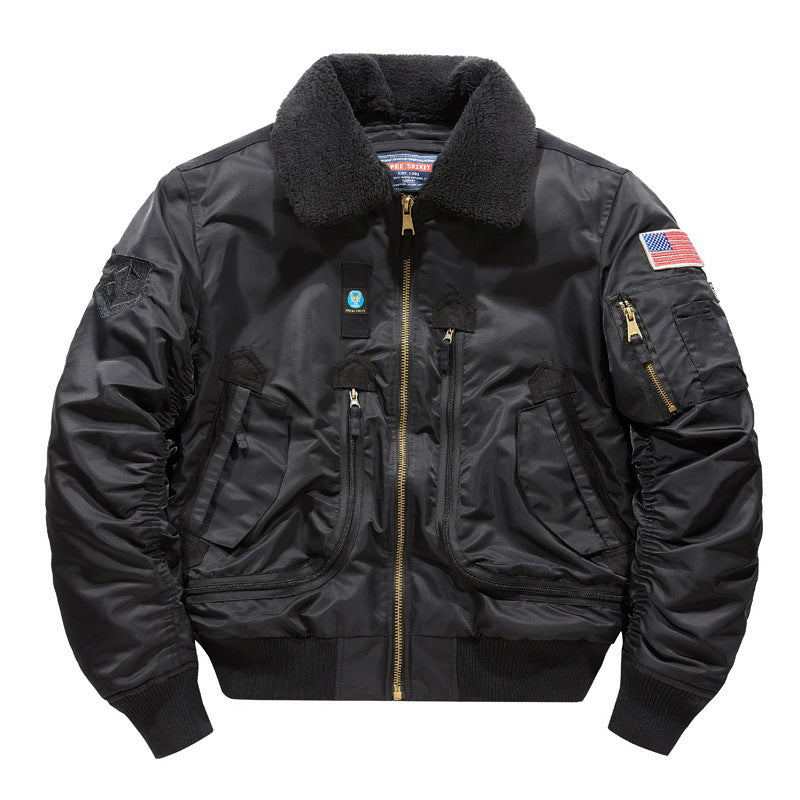 Herren Bomberjacke im Fliegerstil mit Sherpa-Kragen und multifunktionalen Reißverschlusstaschen Echoarchiv