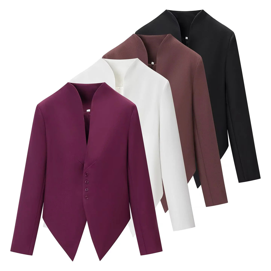 Damen taillierter Blazer mit Stehkragen, asymmetrischem Zipfelsaum und Knopfleiste – Valéne
