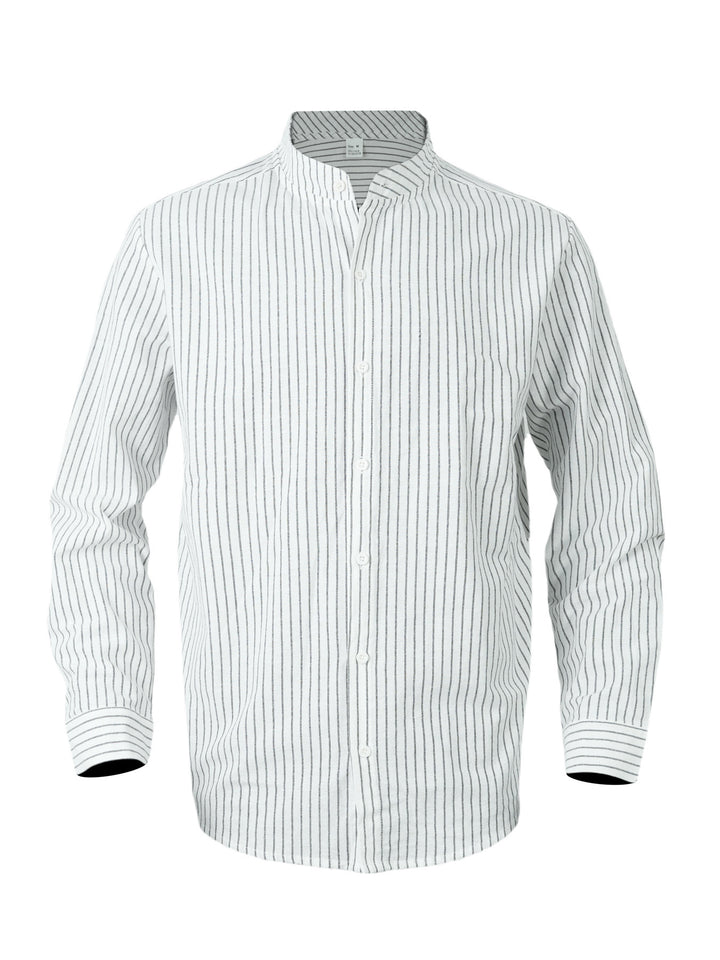 Herren Elegant gestreiftes Langarmhemd mit Stehkragen und regulärer Passform Echoarchiv