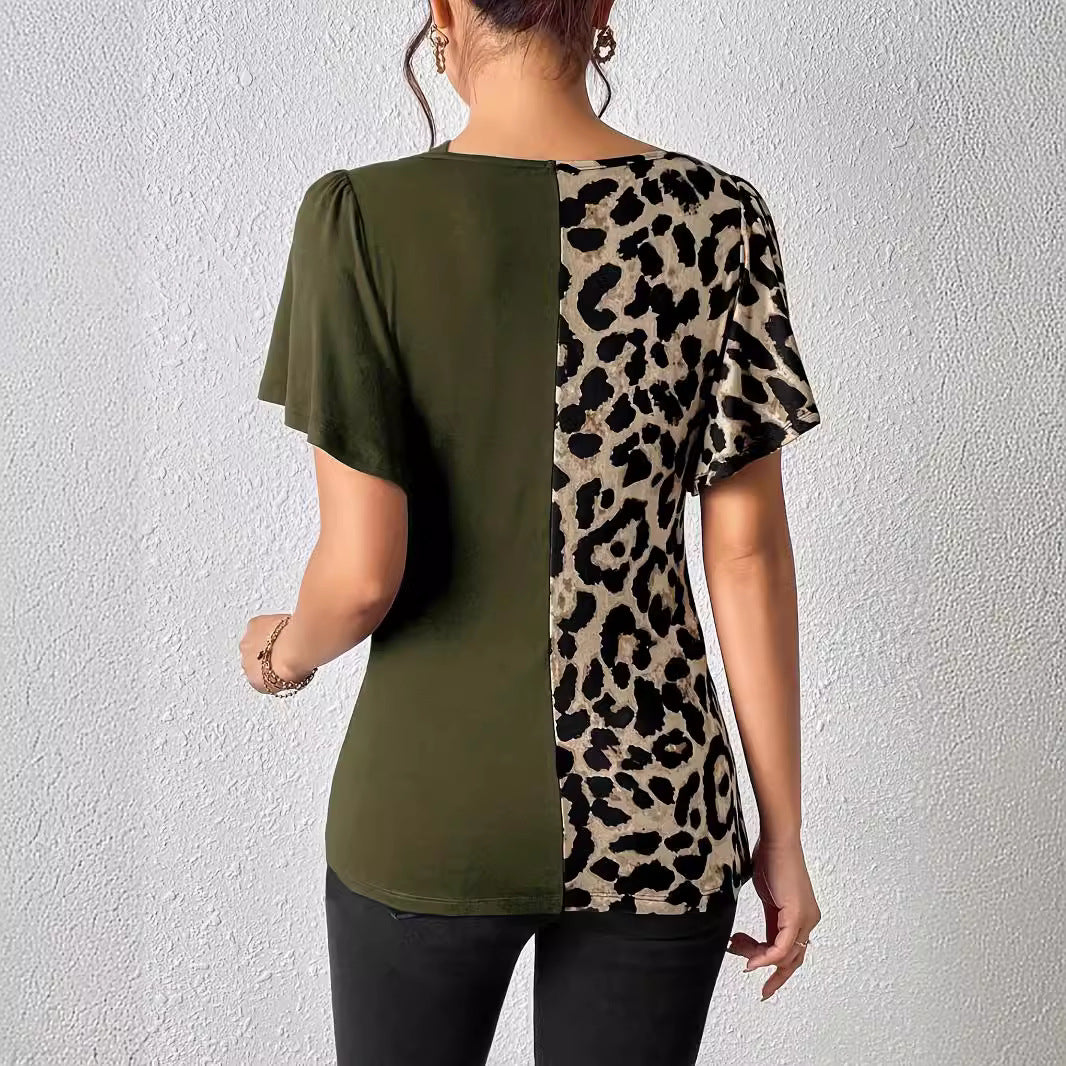 Damen nan asymmetrische Stretch-Tunika mit Leopardenprint-Seiteneinsatz und Mehrfachträgern Echo Archiv