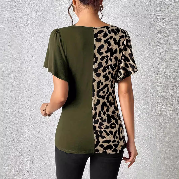 Damen nan asymmetrische Stretch-Tunika mit Leopardenprint-Seiteneinsatz und Mehrfachträgern Echo Archiv
