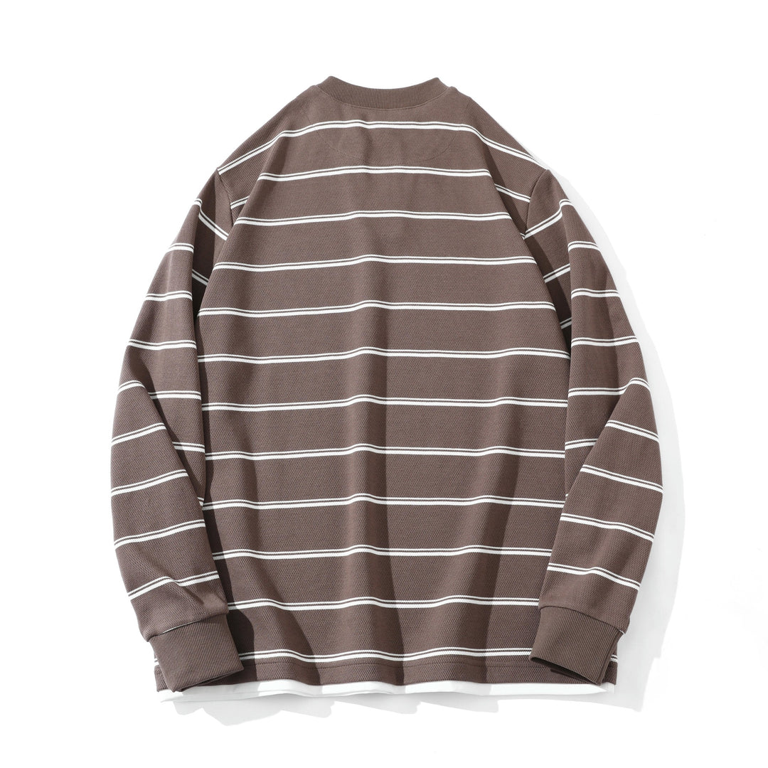Unisex Gestreiftes Langarm-Sweatshirt mit V-Notch und Waffelstruktur Echoarchiv