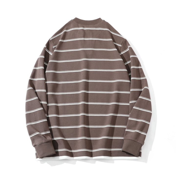 Unisex Gestreiftes Langarm-Sweatshirt mit V-Notch und Waffelstruktur Echoarchiv
