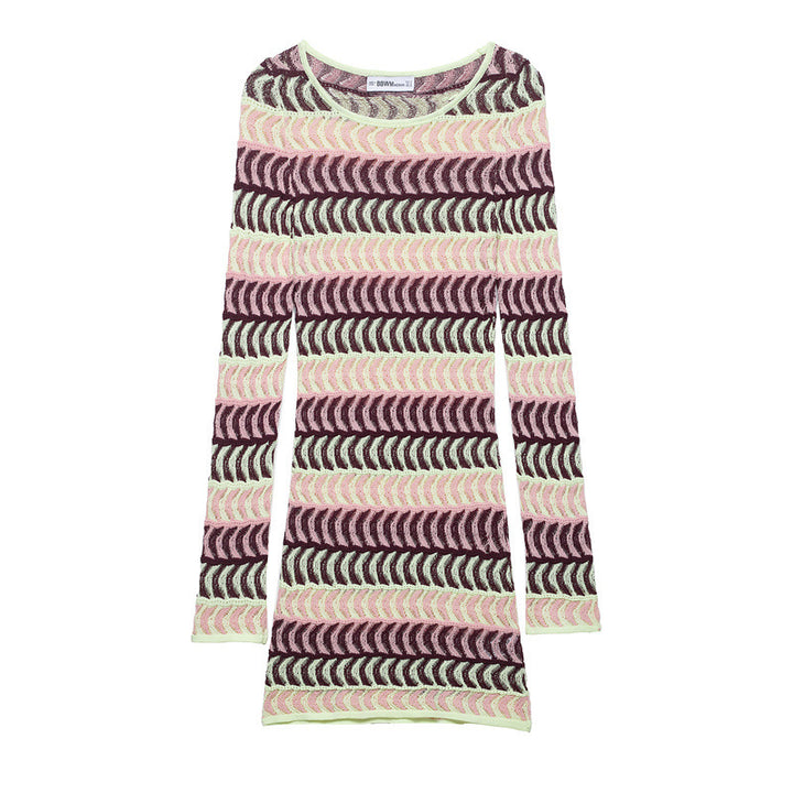 Damen nan gestricktes Feinstrick-Minikleid mit transparentem Wellenstruktur-Muster und Rundhalsausschnitt Echo Archiv